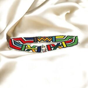 Vintage Handcrafted African Zulu Beaded 30” Belt Tribal Ethnic  Boho